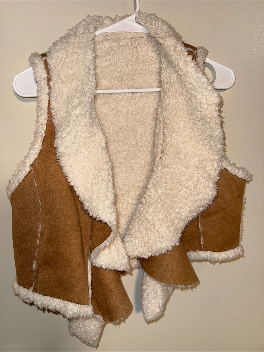 Kids Sherpa-Lined Vest in Tan with Cream Fleece